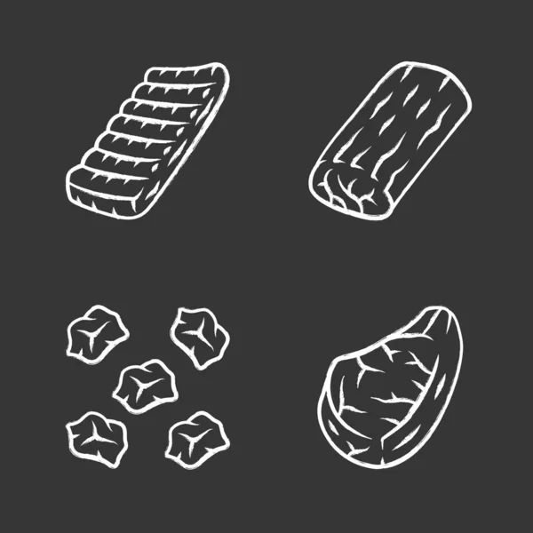 Bouchers icônes de craie de viande ensemble. Poulet rôti de porc, steak de porc , — Image vectorielle