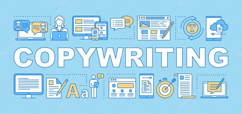 Copywriting word concepts banner. Contextual ads. Advertisement creation. Presentation, website. Isolated lettering typography idea with linear icons. Vector outline illustration