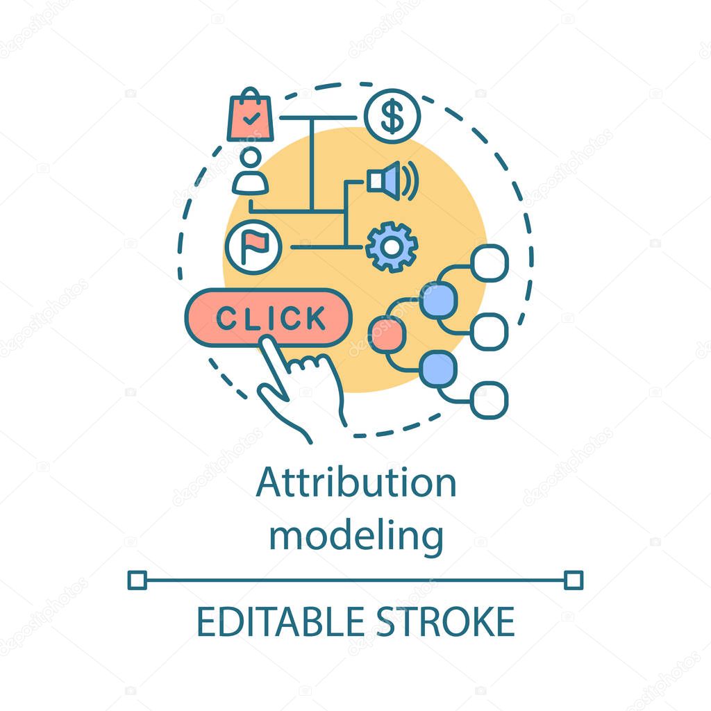 Attribution modeling concept icon. Digital marketing benefit idea thin line illustration. Web analytics, marketing activity, conversions. Vector isolated outline drawing. Editable stroke