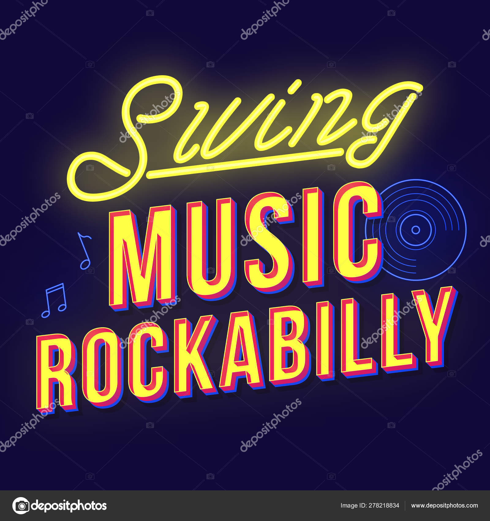 Swing Music Rockabilly Vintage 3d Vector Lettering Retro