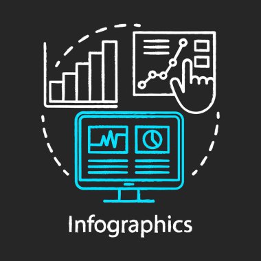 Infographics tebeşir kavram simgesi. Seo fikri için kanallar. Pazarlama, Smm ölçümleri, analitik. Farkındalık içeriği. Veri gösterimi. Vektör izole tebeşir tahtası illüstrasyon