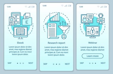 Dikkate içerik turkuaz mobil uygulama sayfası ekran vektör şablonu onboarding. Doğrusal çizimler ile web sitesi adımları araştırma raporu. Ux, Ui, Gui akıllı telefon arayüz konsepti