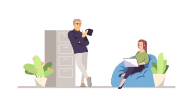 İşçi düz vektör illüstrasyon ile Kıdemli patron