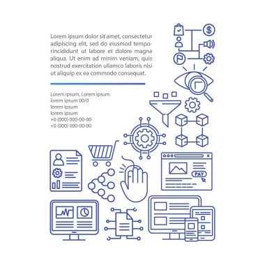 Atıf modelleme makale sayfa vektör şablonu. Pazarlama faydaları. Doğrusal simgeler ve metin kutuları ile broşür, dergi, kitapçık tasarım elemanı. Baskı tasarımı. Metin alanı ile kavram çizimleri