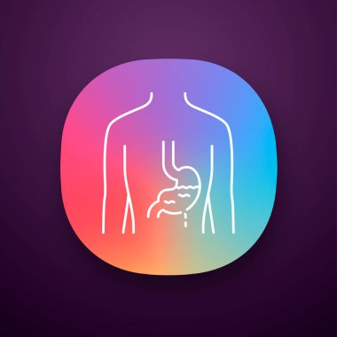 Hasta mide uygulaması simgesi. Gastrit. İnsan organı ağrıyor. İnsanlar diseas