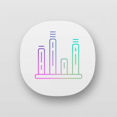 Çubuk grafik uygulaması simgesi. Diyagram. Çizgi grafiği. İstatistik veri görselleştirme. Bilginin sembolik temsili. Ui/Ux kullanıcı arabirimi. Web veya mobil uygulamalar. Vektör izole çizimler