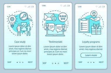 Karar verme içeriği turkuaz onboarding mobil uygulama sayfası ekran vektör şablonu. Doğrusal illüstrasyonlar ile müşteri cazibe walkthrough web sitesi adımları. Ux, Ui, Gui akıllı telefon arayüz konsepti