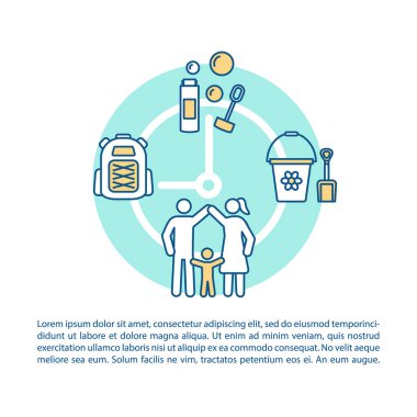 Aile zamanı makale sayfası vektör şablonu. Kabarcık üfleyici. Yürüyüş.