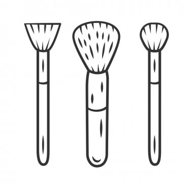 Kozmetik aksesuarlar, makyaj araçları doğrusal simgeler ayarlayın. Professiona