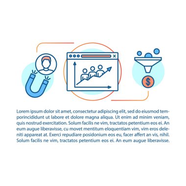 Trafik kanalı makale sayfası vektör şablonu. Dijital pazarlama taktiği. Doğrusal simgeler ve metin kutuları ile broşür, dergi, kitapçık tasarım elemanı. Baskı tasarımı. Metin alanı ile kavram çizimleri