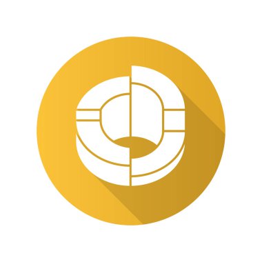 Üç boyutlu diyagram düz tasarım uzun gölge glyph simgesi. 3-uzay halkası. Bilginin sembolik temsili. Bilgisayar bilimi. İstatistik veri görselleştirme. Vektör siluet illüstrasyon