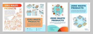 Sıfır atık ürünleri broşür şablon düzeni. El ilanı, kitapçık, doğrusal illüstrasyonlar ile broşür baskı tasarımı. Yeniden kullanılabilir, geri dönüştürülebilir öğeler. Dergiler, raporlar, reklam afişleri için vektör sayfa düzeni