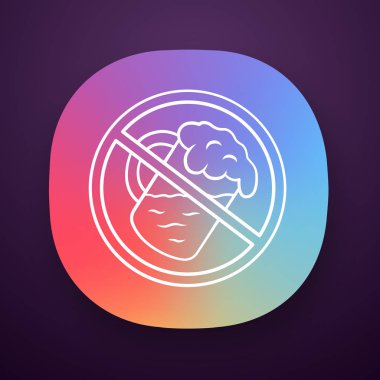 Alkollü içecek uygulaması simgesi yok. Yasak etiket içmek. Ui/Ux kullanıcı arabirimi. Kokteyl bardağı. Alkolsüz, kuru bar. Web veya mobil uygulama. Köpük vektör izole illüstrasyon ile bira kupa