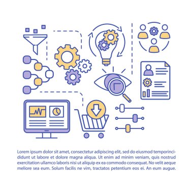 Dijital pazarlama makalesi sayfa vektör şablonu. Atıf modelleme. Doğrusal simgeler ve metin kutuları ile broşür, dergi, kitapçık tasarım elemanı. Baskı tasarımı. Metin alanı ile kavram çizimleri