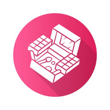 Kozmetik kutusu düz tasarım uzun gölge glyph simgesi. Dişi fashio