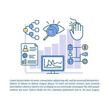 Atıf modelleme makale sayfa vektör şablonu. Pazarlama ölçümleri. Doğrusal simgeler ve metin kutuları ile broşür, dergi, kitapçık tasarım elemanı. Baskı tasarımı. Metin alanı ile kavram çizimleri