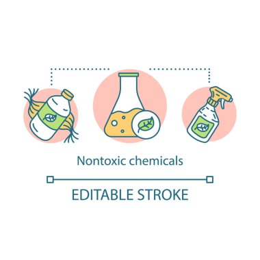 Toksik olmayan kimyasallar kavram simgesi. Sıfır atık ürünler, çevre fikri ince çizgi illüstrasyon için bakım. Eko, organik ürünler. Atık yönetimi. Vektör yalıtılmış anahat çizimi. Kullanılabilir kontur
