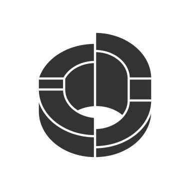 Üç boyutlu diyagram glyph simgesi. 3-uzay halkası. Bilginin sembolik temsili. İstatistik veri görselleştirme. Siluet sembolü. Negatif boşluk. Vektör izole illüstrasyon