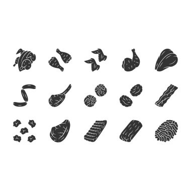 Kasaplar et glyph simgeleri ayarlayın. Tavuk baget, göğüs ve ha