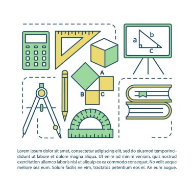 Geometri araçları ve şekilleri makale sayfası vektör şablonu. Hazırlanması. Doğrusal simgeler ve metin kutuları ile broşür, dergi, kitapçık tasarım elemanı. Baskı tasarımı. Metin alanı ile kavram çizimleri