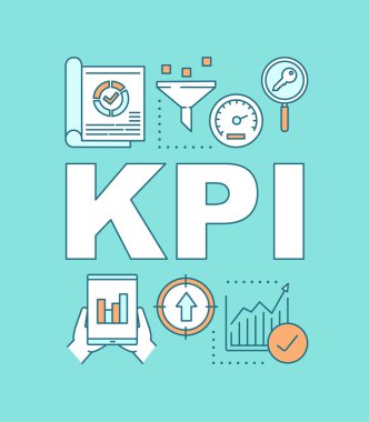 Kpi kelime kavramları afiş. Anahtar Performans Göstergesi. Performans ölçümü. Sunum, web sitesi. Doğrusal simgeler ile izole harf tipografi fikri. Vektör anahat çizimi