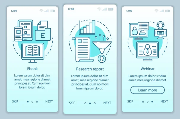 Dikkate içerik turkuaz mobil uygulama sayfası ekran vektör şablonu onboarding. Doğrusal çizimler ile web sitesi adımları araştırma raporu. Ux, Ui, Gui akıllı telefon arayüz konsepti