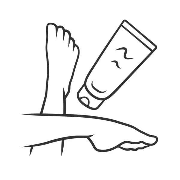 Crema hidratante para los pies, protector solar icono lineal. Higiene femenina , — Vector de stock