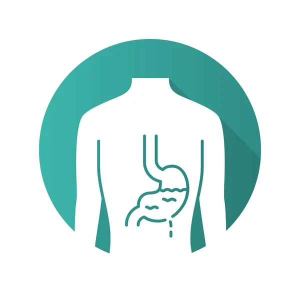 Icono de glifo de sombra largo de diseño plano de estómago enfermo. Gastritis. Dolor. — Vector de stock