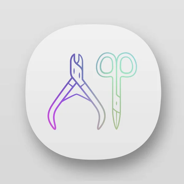 Manicure nippers and nail scissors app icon. UI/UX user interfac — Stock Vector