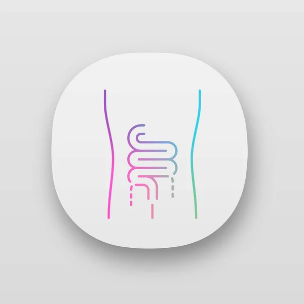 Ill intestines app icon. Sore human organ. People disease. Unhea — Stock Vector