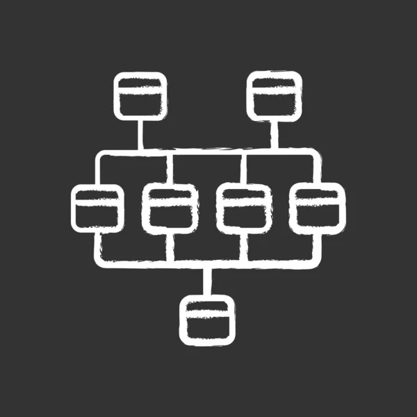 Icono de tiza de diagrama de red. Diagrama de cúmulos. Vértices y bordes del gráfico. Informática. Gráfico de red. Estructura de computadoras. Sistema interconectado. Ilustración aislada de pizarra vectorial — Vector de stock