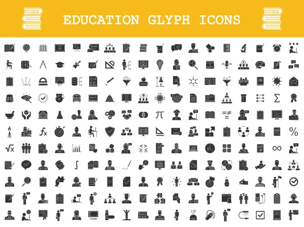 Education glyph icons big set. School, college, university, self study, business education. Educational program. E learning, online courses, classes. Silhouette symbols. Vector isolated illustration — Stock Vector