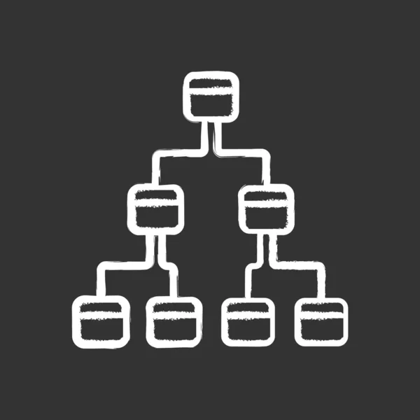 Icono de tiza de diagrama de árbol. Sistema jerárquico. Diagrama de enlace de nodo. Representación visual de procesos y relaciones. Estructura del árbol. Secuencia y sumisión. Ilustración aislada de pizarra vectorial — Vector de stock