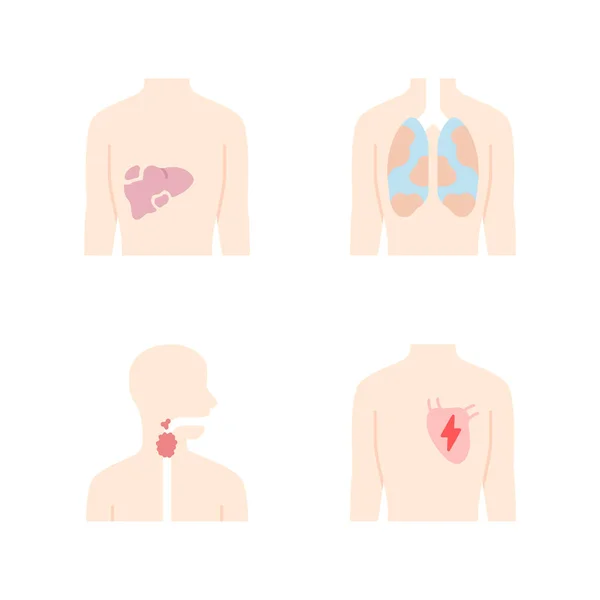 Ill organi umani design piatto lunga ombra icone di colore impostato. Sore l — Vettoriale Stock