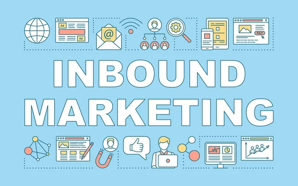 Inbound marketing word concepts banner. Digital marketing tactic. Content strategy. Presentation, website. Isolated lettering typography idea with linear icons. Vector outline illustration