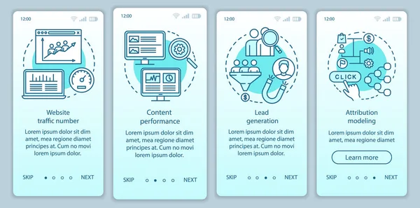 Digitale marketing voordelen Turquoise Gradient onboarding mobiele app pagina scherm vector sjabloon. Stapsgewijze website stappen met lineaire illustraties. UX, ui, GUI smartphone interface concept — Stockvector