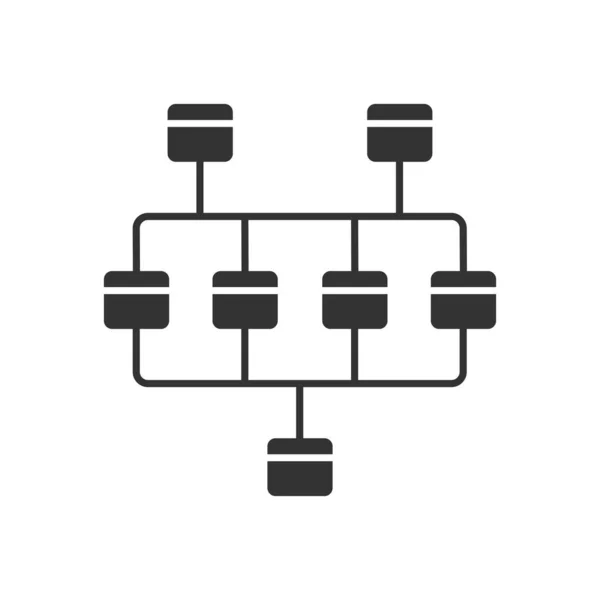 Icono de glifo de diagrama de red. Diagrama de cúmulos. Informática. Gráfico de red. Estructura de computadoras. Sistema interconectado. Símbolo de silueta. Espacio negativo. Ilustración aislada vectorial — Vector de stock