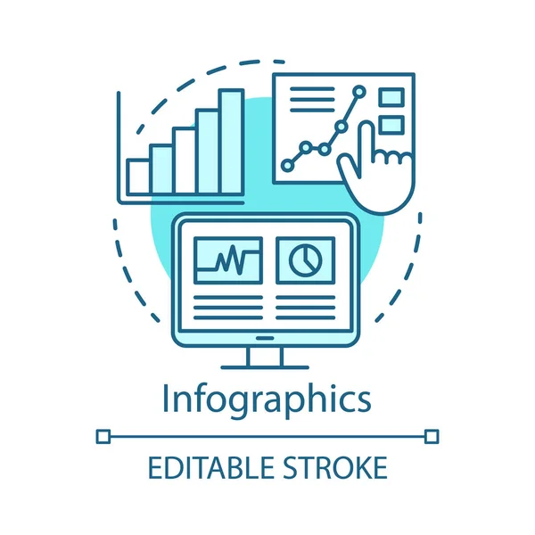 Infografica icona concetto turchese. Canale per l'idea SEO sottile illustrazione linea. Metriche SMM, analisi. Contenuto di consapevolezza. Rappresentazione dei dati. Schema vettoriale isolato. Ictus modificabile — Vettoriale Stock