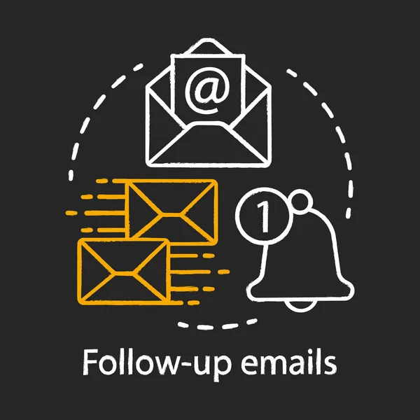 Follow-up e-mail gesso concetto icona. Attrarre l'idea dei clienti. Email marketing. Messaggi inviati. Pubblicità dei prodotti. E-mail post-acquisto. Invio di massa. Illustrazione lavagna isolata vettoriale — Vettoriale Stock