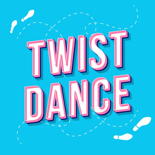 Twist Dance Vintage 3D vektor betűkkel. Retro félkövér betűtípus, typeface. Pop art stilizált szöveg. Old School stílusú betűk. 90-es évek, 80-as plakát, banner, póló tipográfia design. Égszínkék háttér — Stock Vector