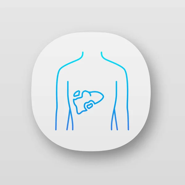 Ill liver app icon. Hepatitis, cirrhosis. Sore human organ. Unhe — Stock Vector