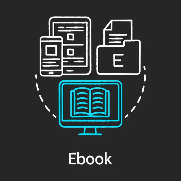 電子ブックチョークの概念アイコン。オンライン学習のアイデア。電子書籍。考慮内容。距離教育。Eラーニング。オンラインレッスン。ベクトル分離黒板イラスト — ストックベクタ