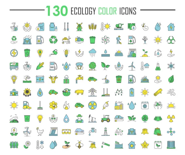 Ecología y cuidado de la naturaleza iconos de color conjunto — Archivo Imágenes Vectoriales