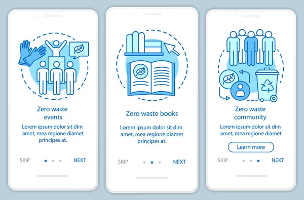 Zero Rifiuti Istruzione Onboarding Mobile App Pagina Modello Vettoriale Dello — Vettoriale Stock