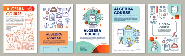 Algebra kurs, matematiklektioner broschyr mall layout. Reklamblad, broschyr, broschyr tryckdesign med linjära illustrationer. Vektor sidlayouter för tidskrifter, årsredovisningar, reklamaffisch — Stock vektor