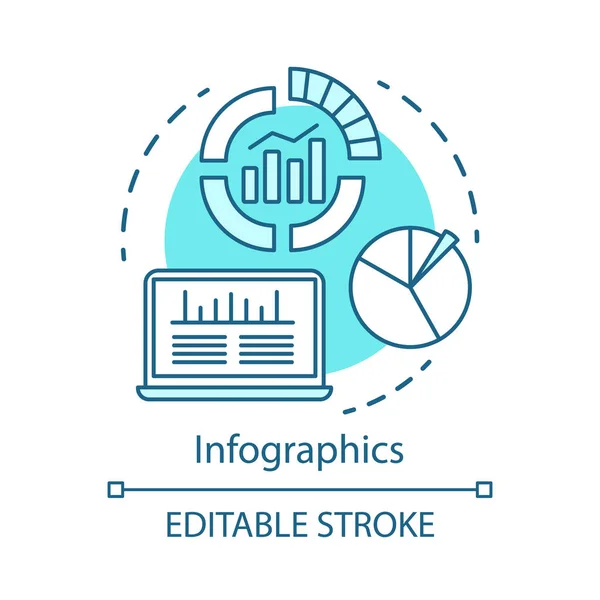 Infografica icona concetto blu. Canali per l'idea SEO sottile illustrazione linea. Analisi di marketing digitale. Metriche di conversione. Statistiche dei dati SMM. Schema vettoriale isolato. Ictus modificabile — Vettoriale Stock