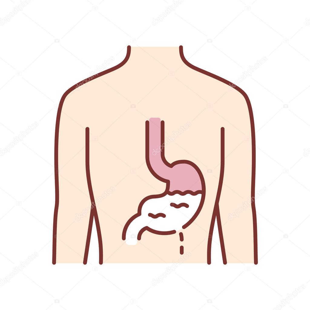 Ill stomach color icon. Gastritis. Sore human organ. People dise