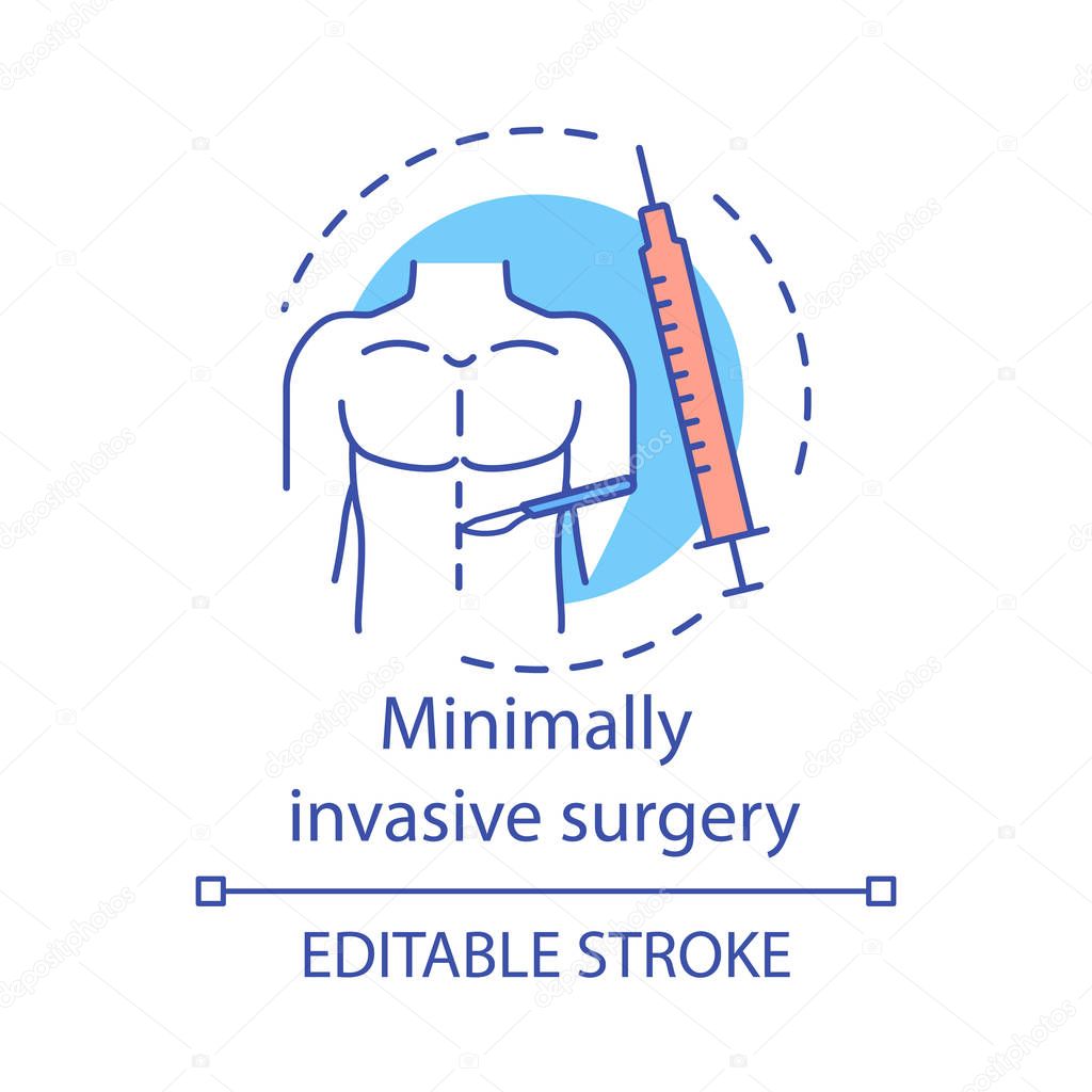 Minimally invasive surgery concept icon. Small incisions idea thin line illustration. Endoscope camera. Safe surgical techniques. Vector isolated outline drawing. Editable stroke