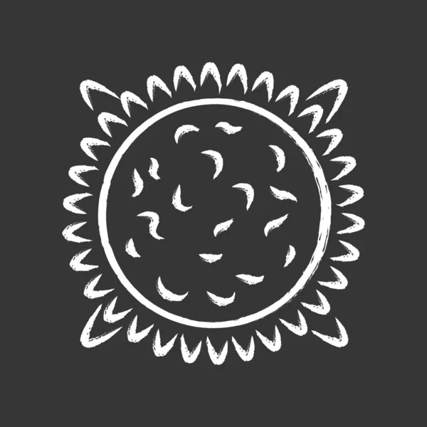 Sun chalk icon. Star in Solar System center. Hot plasma sphere. Energy source. Solar activity study. Space exploration. Astronomy, astrophysics, astrology. Isolated vector chalkboard illustration — Stock Vector