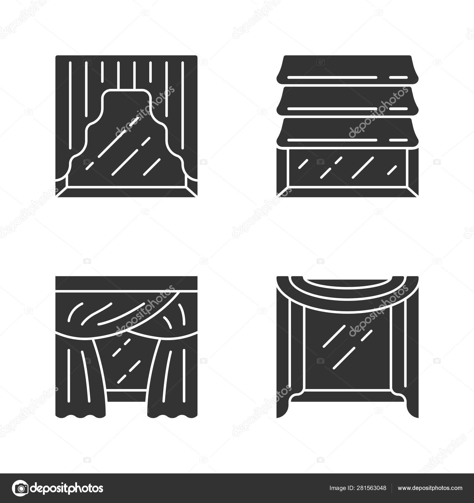 Window Drapes Glyph Icons Set Roman Shades Swags